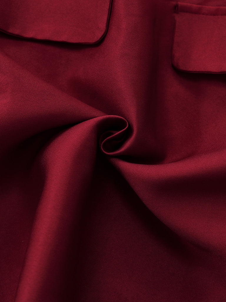 Wine Red 1960s Solid 3D Floral Short Dress