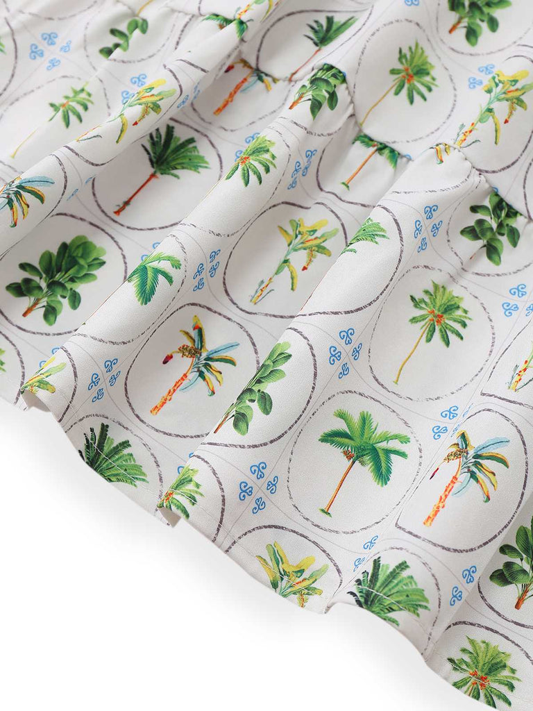 1970s Halter Palm Tile-Print Backless Dress