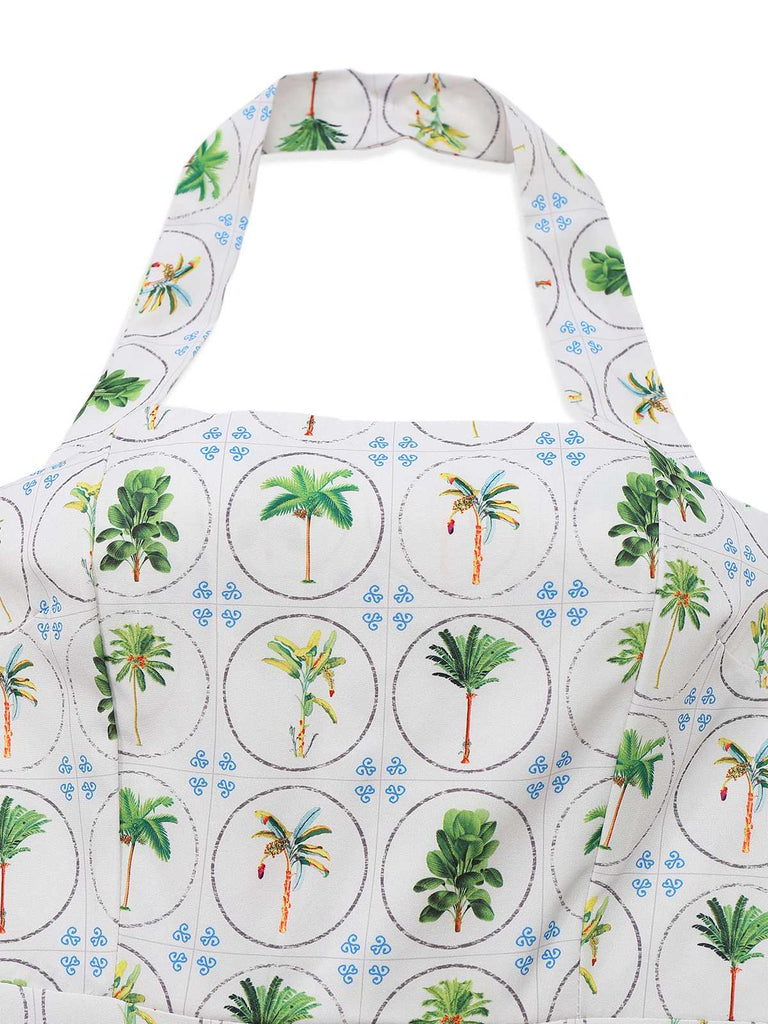 1970s Halter Palm Tile-Print Backless Dress