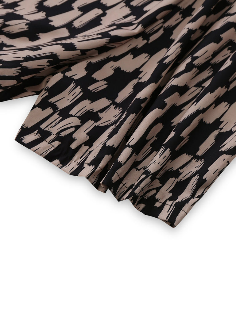 Brown 1940s V-Neck Leopard Satin Bind Romper