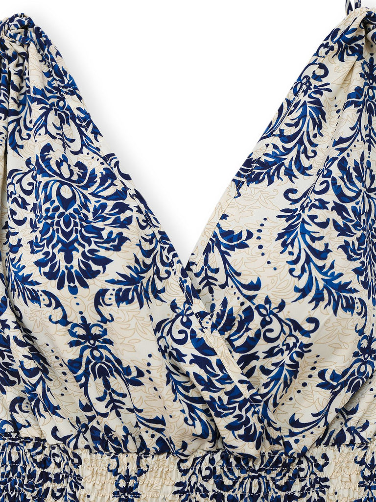 1970s Boho Style Lace-Up V-Neck Dress