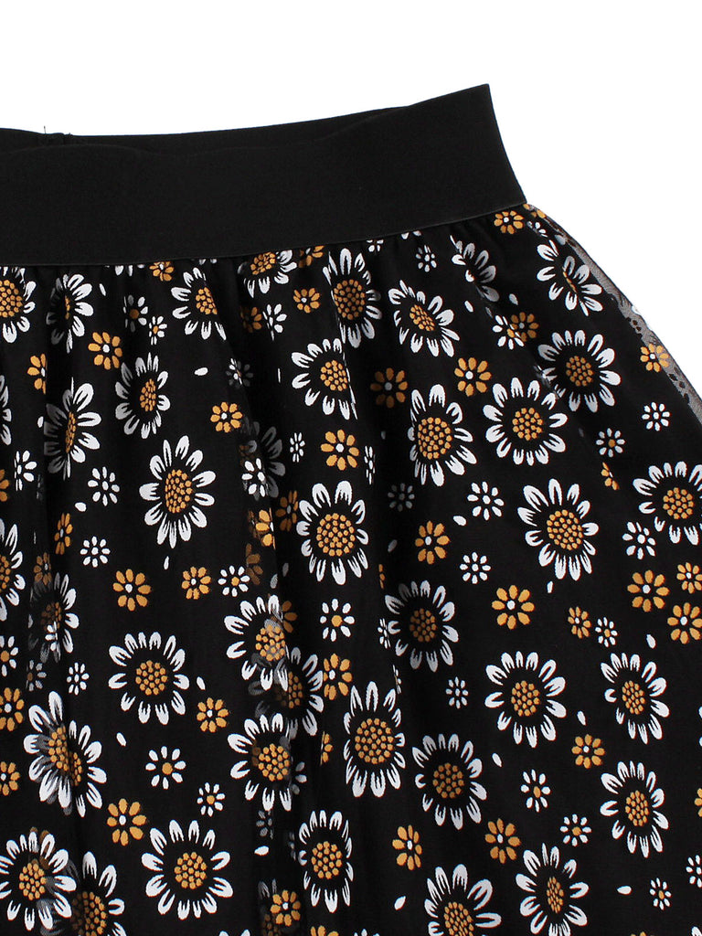 Black 1950s Daisy Mesh Skirt