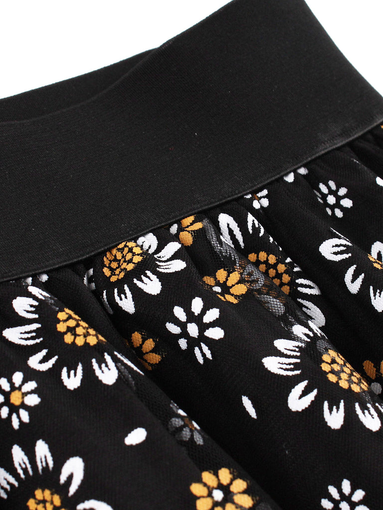 Black 1950s Daisy Mesh Skirt
