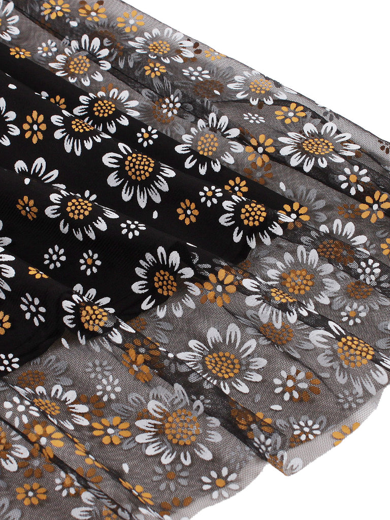 Black 1950s Daisy Mesh Skirt