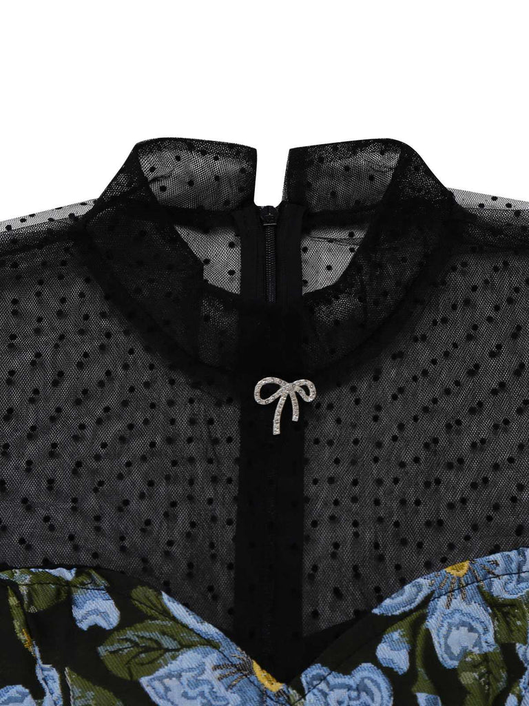 1970s Daisy Polka Dot Mesh Dress