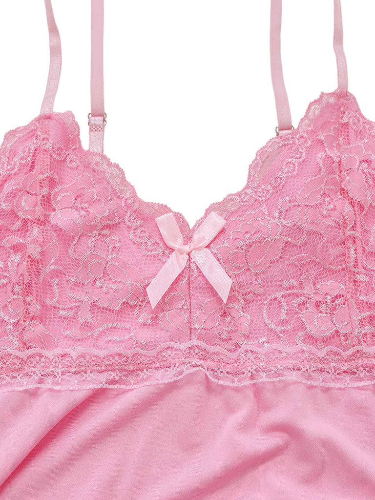 1940s Spaghetti Strap Lace Bow Nightgown