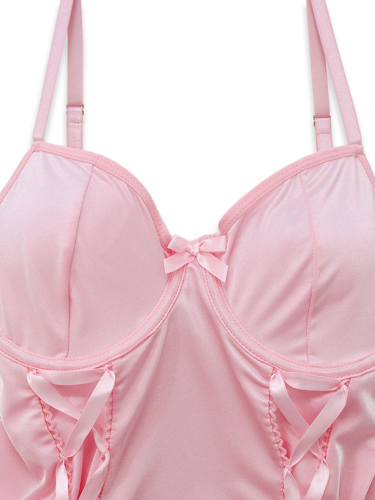 1960s Lace Trimmed Corset Bodysuit Set