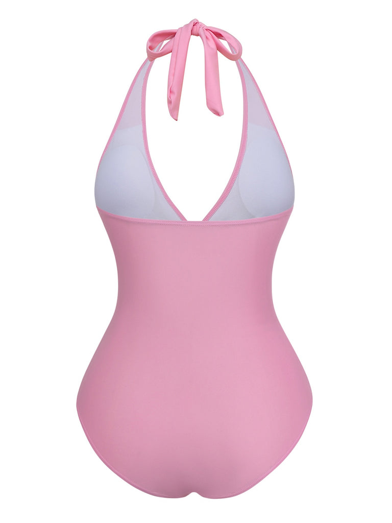 2PCS 1940s Deep V Halter Starfish One-Piece Swimsuit & Cover-Up