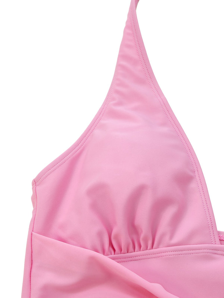 2PCS 1940s Deep V Halter Starfish One-Piece Swimsuit & Cover-Up