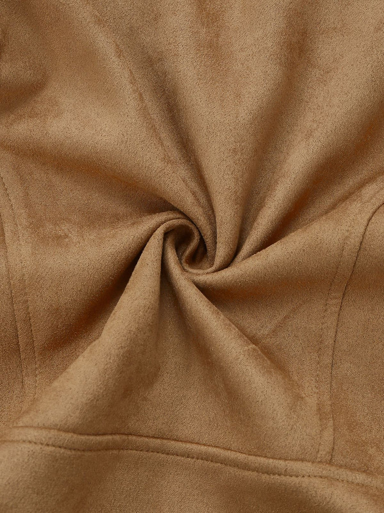 1970s Faux Suede Fur Trim Embroidered Rose Jacket