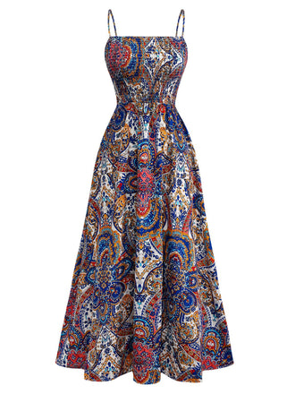 1970s Boho Style Spaghetti Strap Maxi Dress