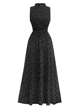 Black 1930s Polka Dots Chiffon Sleeveless Dress