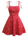 Red 1960s Ditsy Floral Lace-Up Mini Dress