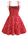 Red 1960s Ditsy Floral Lace-Up Mini Dress