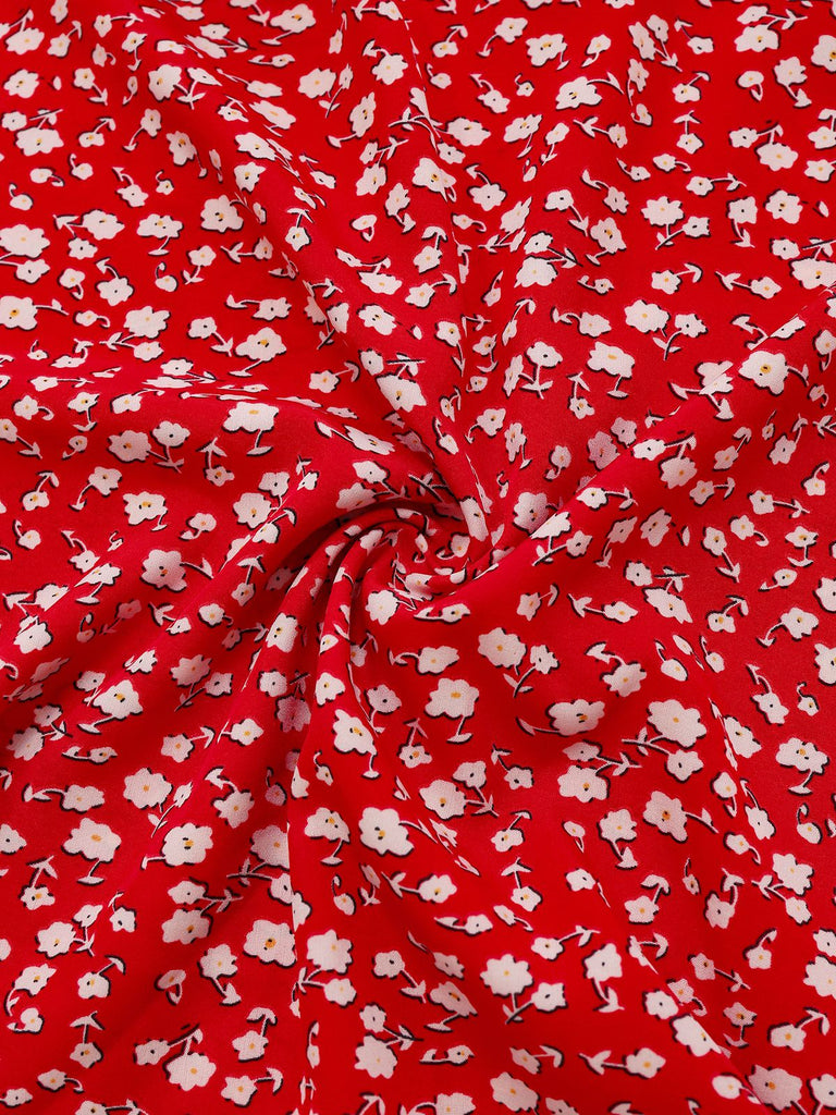 Red 1960s Ditsy Floral Lace-Up Mini Dress