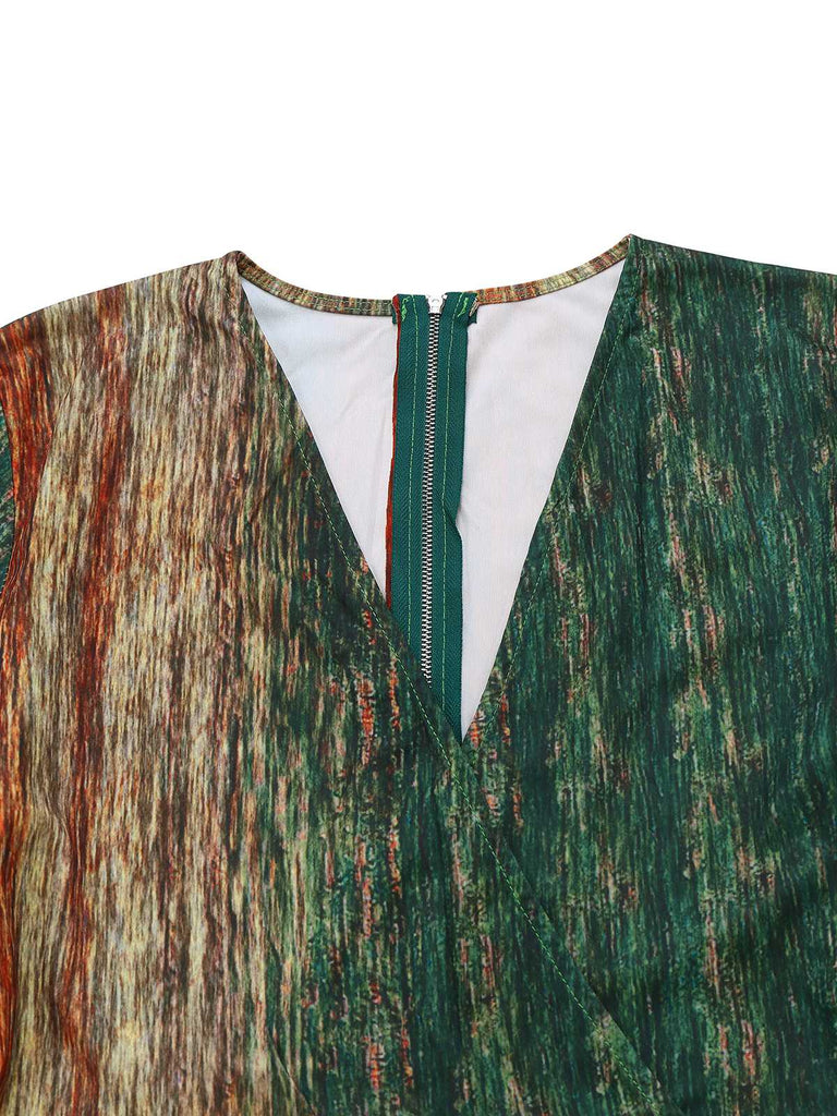 Multicolor 1970s V-Neck Belted Jumpsuit