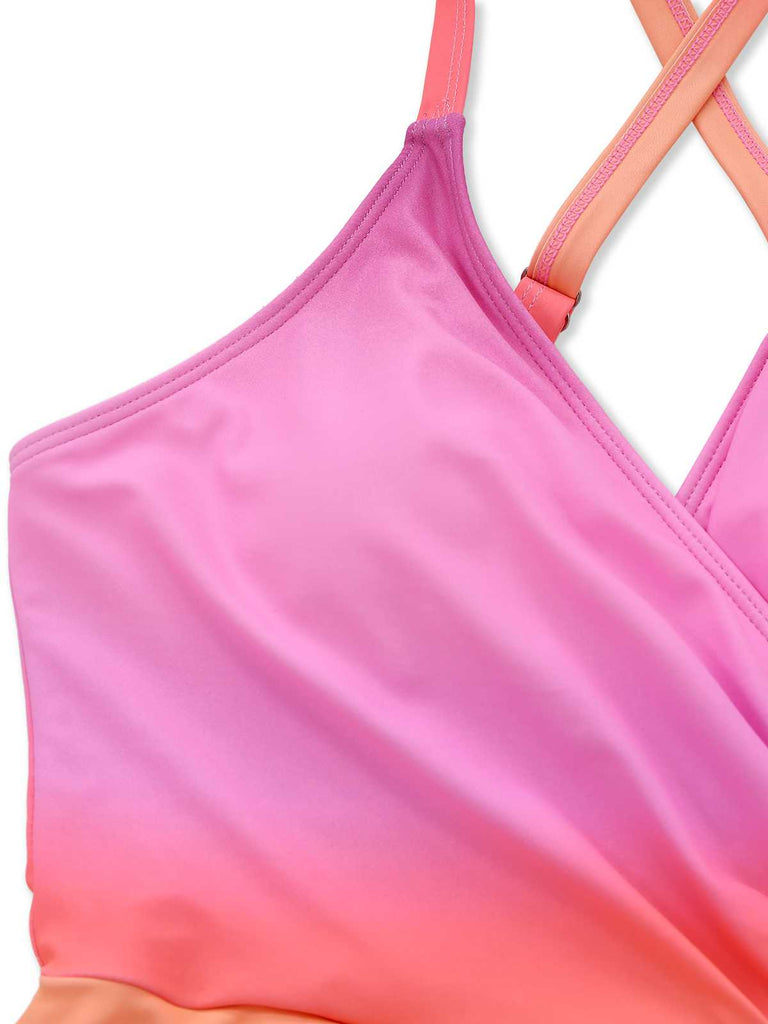 1930s Spaghetti Strap Ombre One-Piece Swimdress