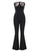 Black 1970s Strapless Lace Panel Flared Jumpsuit