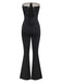 Black 1970s Strapless Lace Panel Flared Jumpsuit