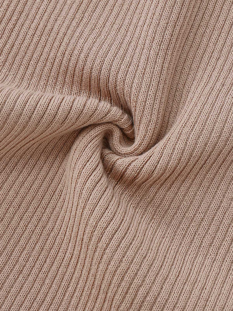 Khaki 1960s Cold Shoulder Lace Slit Knit Dress