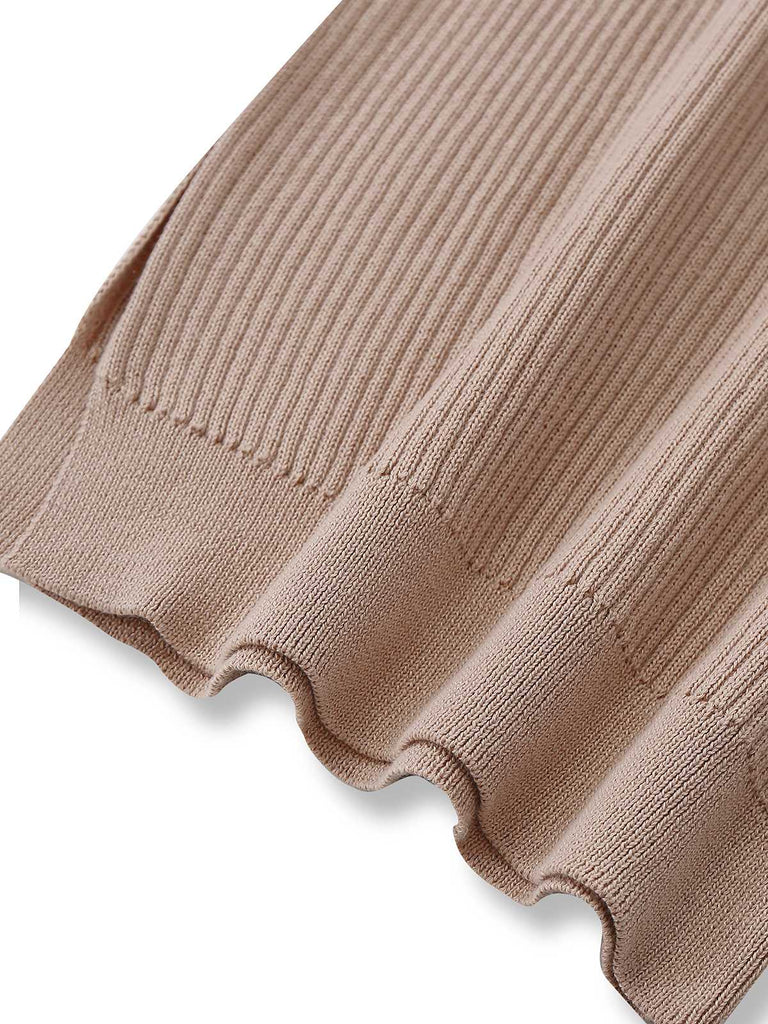 Khaki 1960s Cold Shoulder Lace Slit Knit Dress