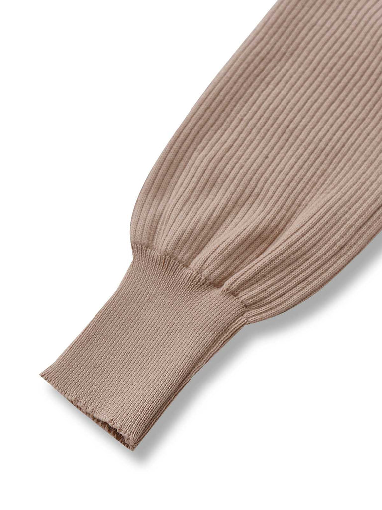 Khaki 1960s Cold Shoulder Lace Slit Knit Dress