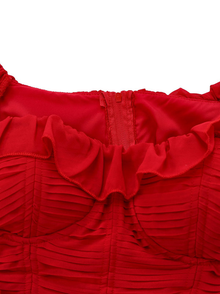 1950s Ruffle Tiered Off-Shoulder Maxi Dress