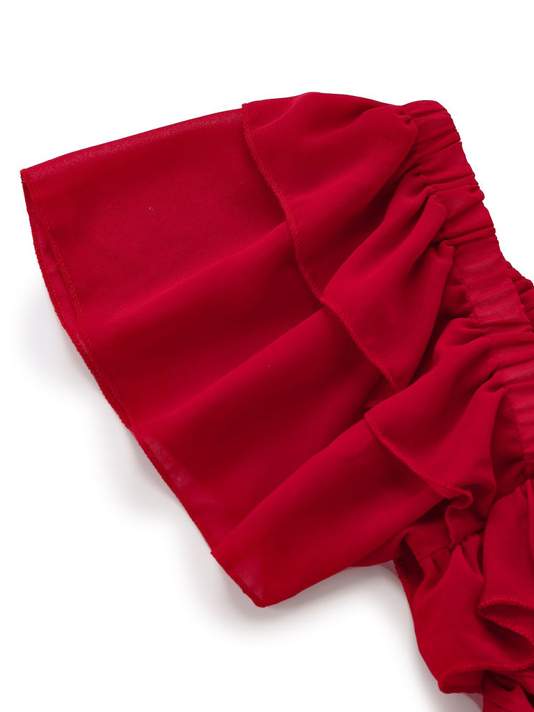 1950s Ruffle Tiered Off-Shoulder Maxi Dress