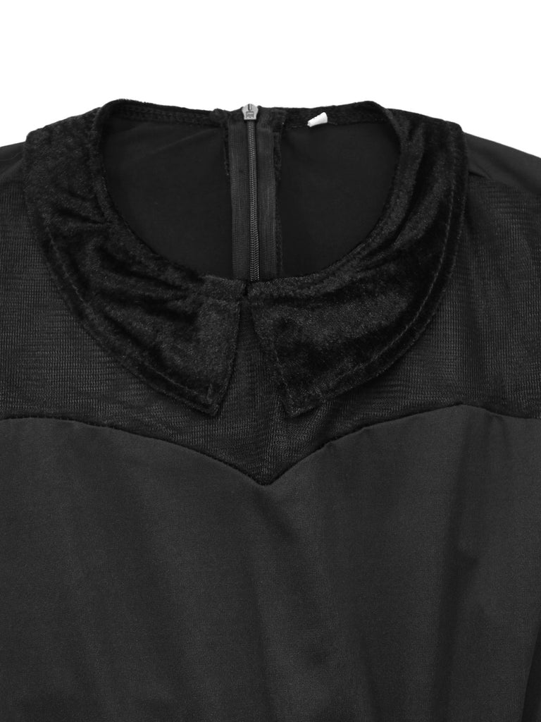 Black 1940s Peter Pan Collar Sheer Belted Tulle Dress