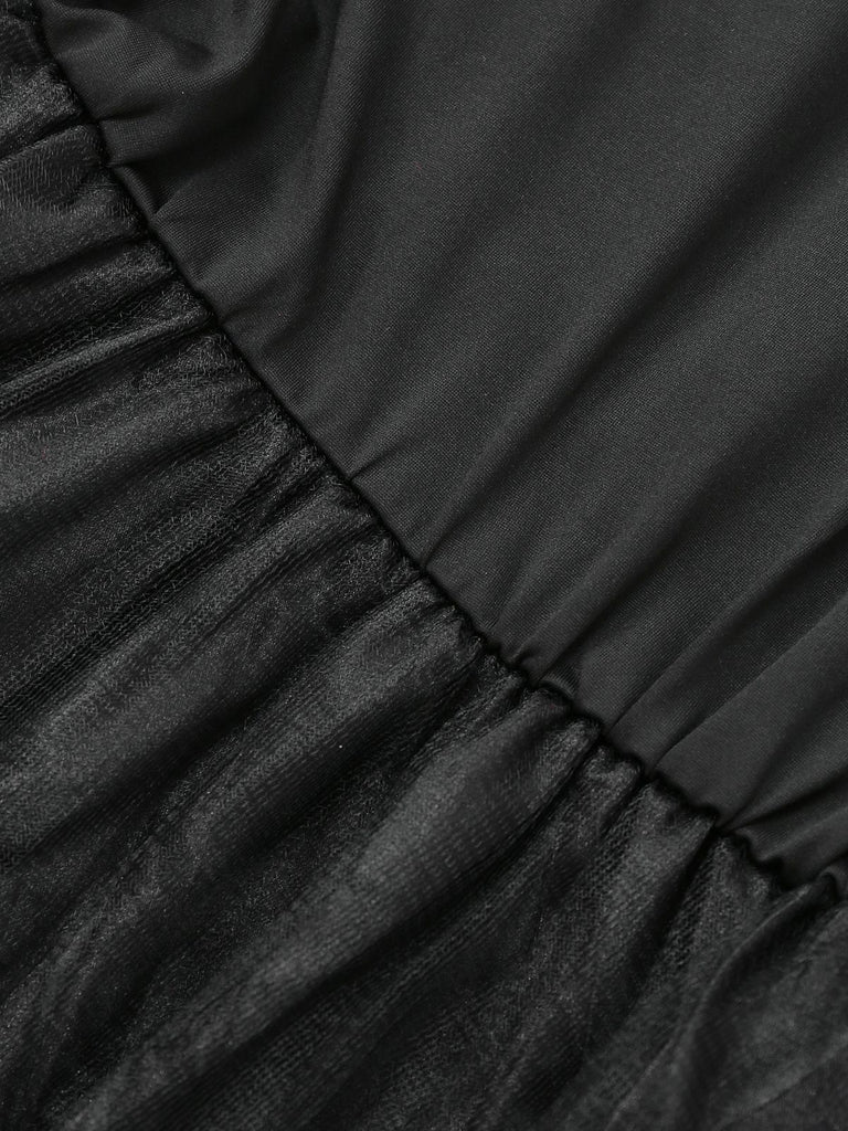 Black 1940s Peter Pan Collar Sheer Belted Tulle Dress