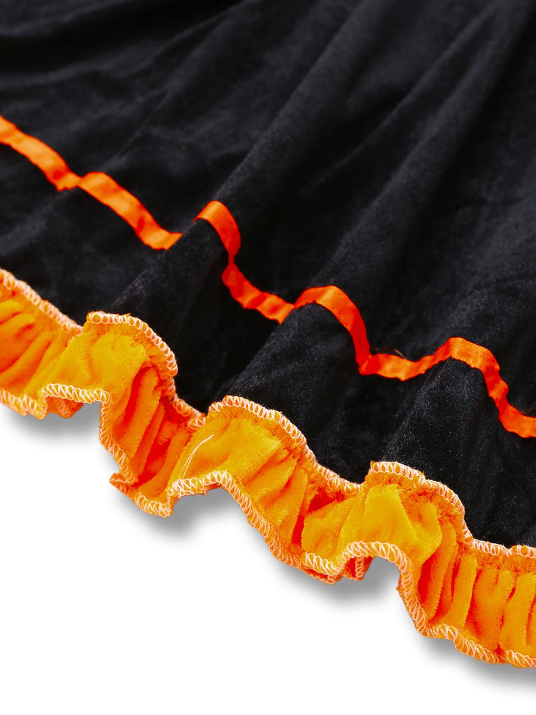 Black 1940s Lapel Bow Patchwork Dress