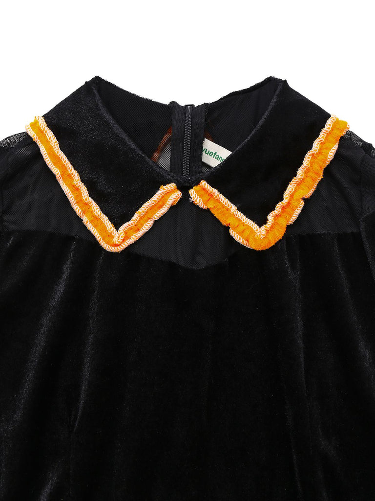 Black 1940s Lapel Bow Patchwork Dress