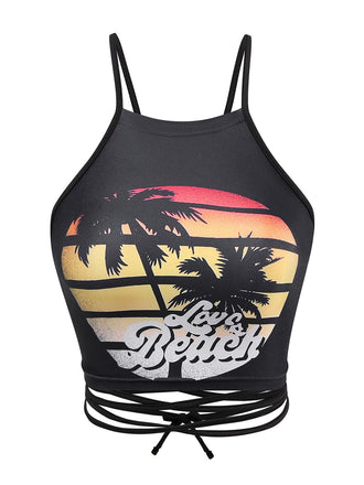 1950s Punk Halter Backless Lace-Up Crop Top