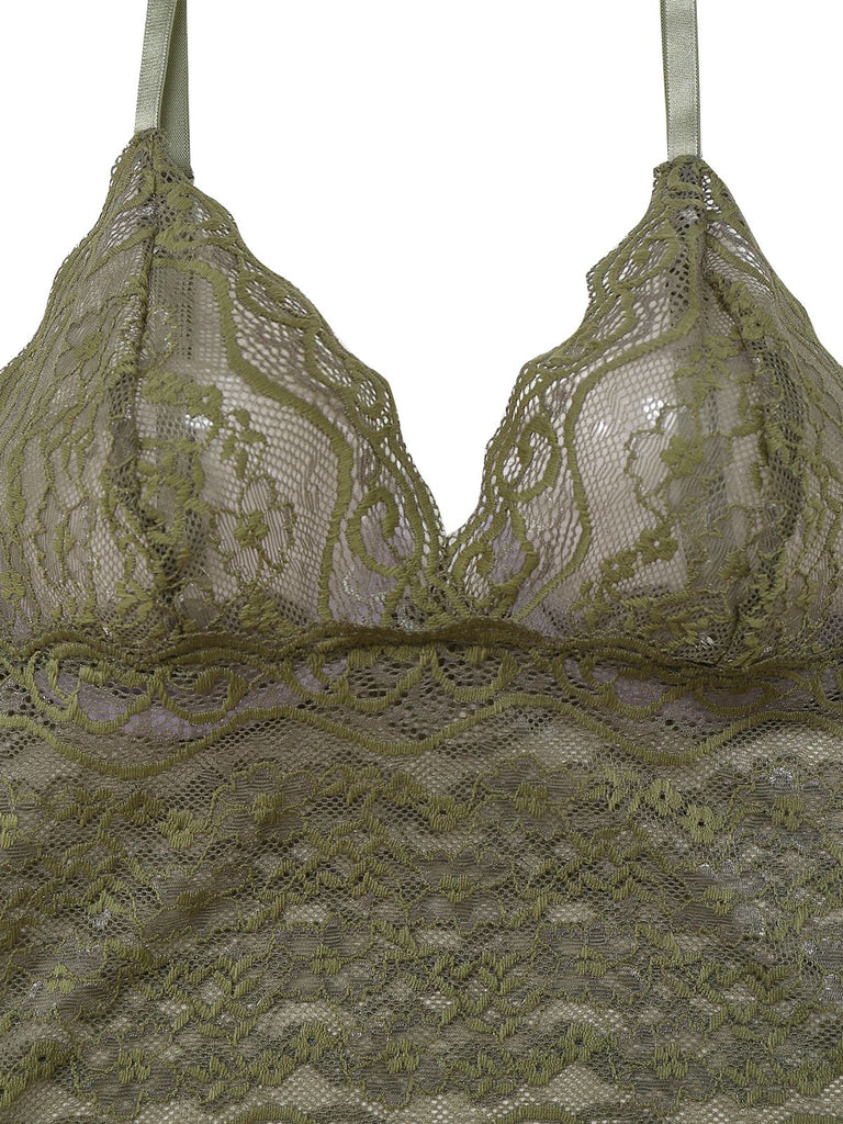 Green 1950s Solid Lace & Satin Pajama Set