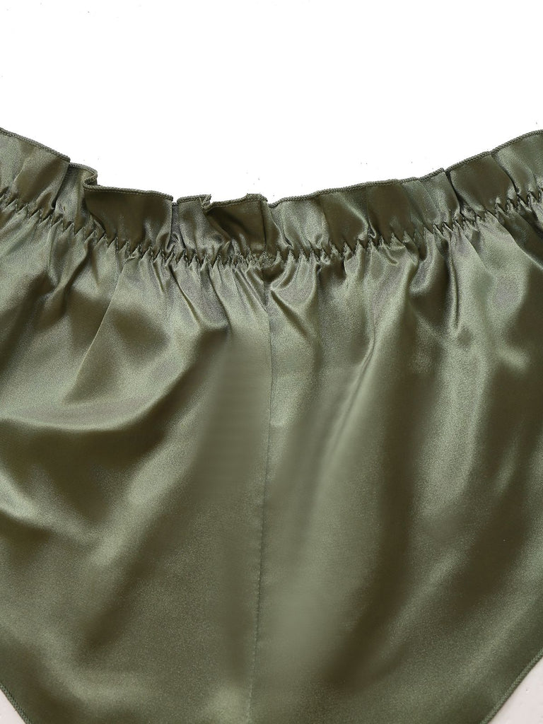 Green 1950s Solid Lace & Satin Pajama Set