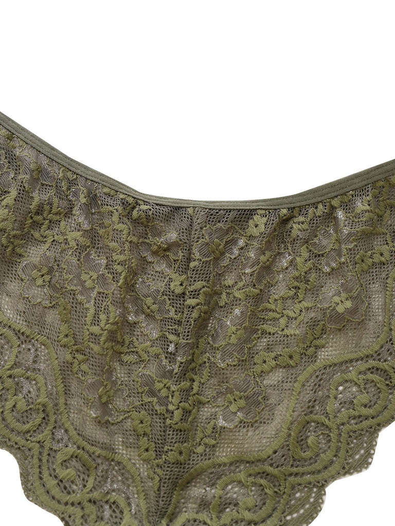Green 1950s Solid Lace & Satin Pajama Set