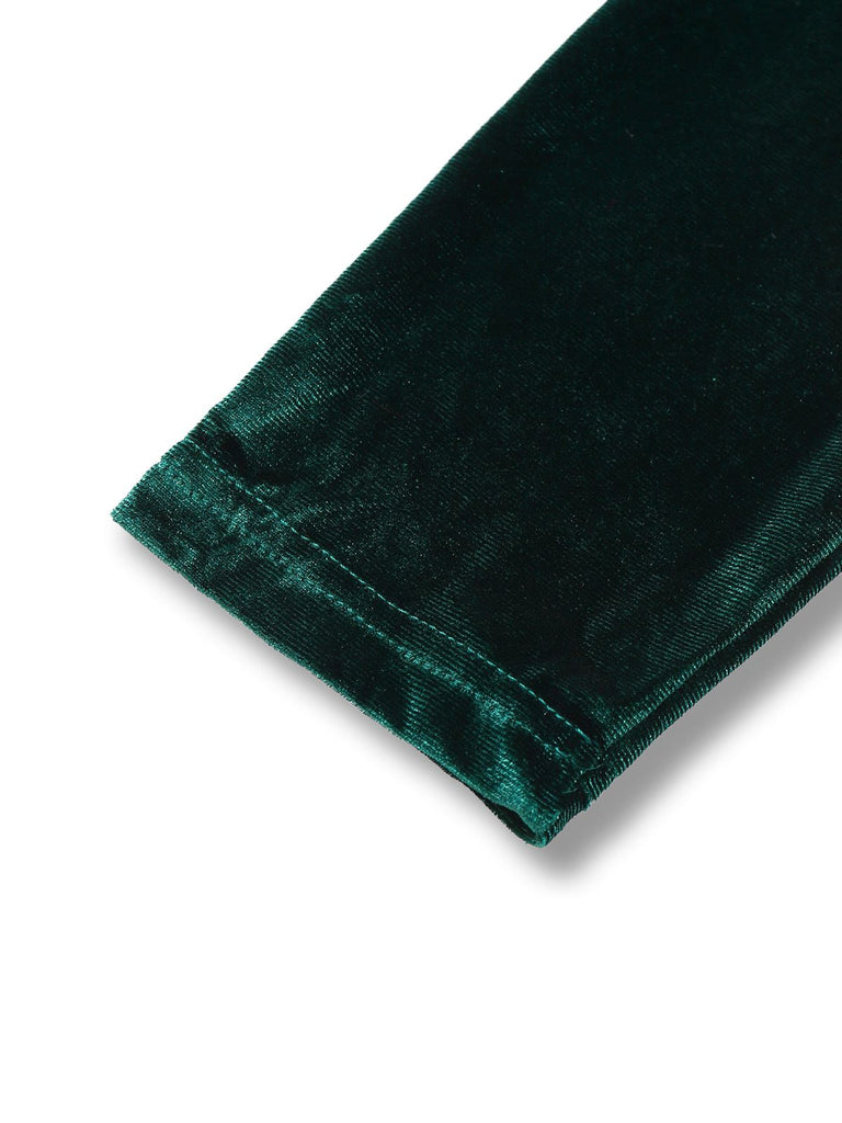 Green 1960s Velvet Ruched Long Sleeve Bodycon Dress