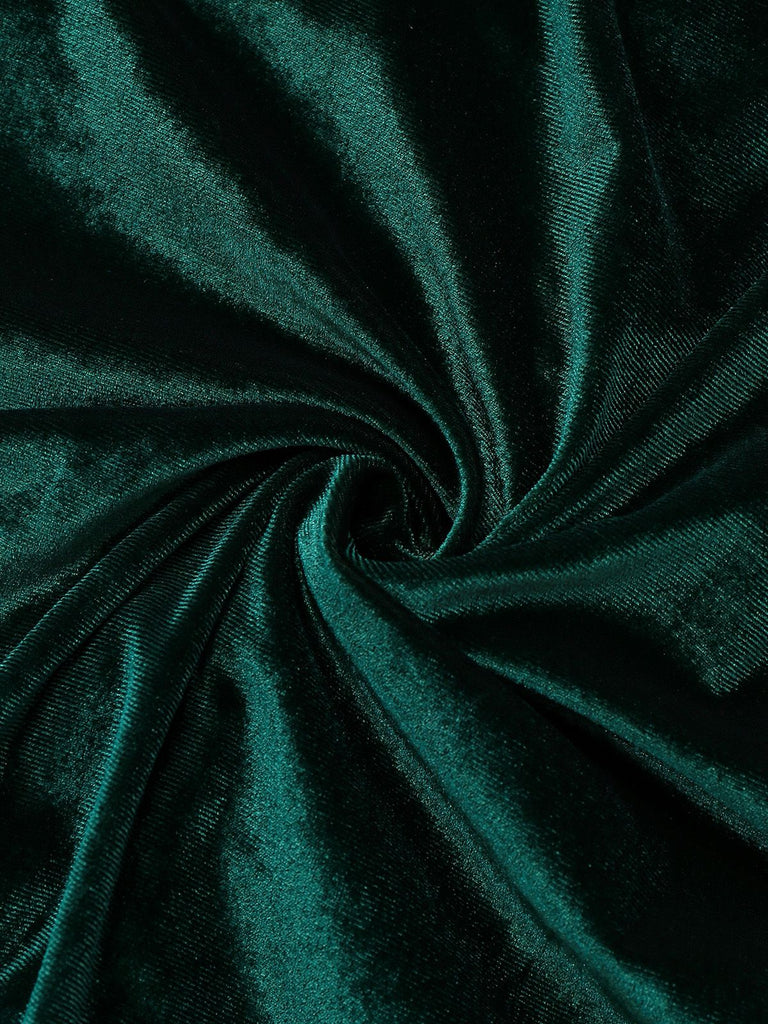 Green 1960s Velvet Ruched Long Sleeve Bodycon Dress