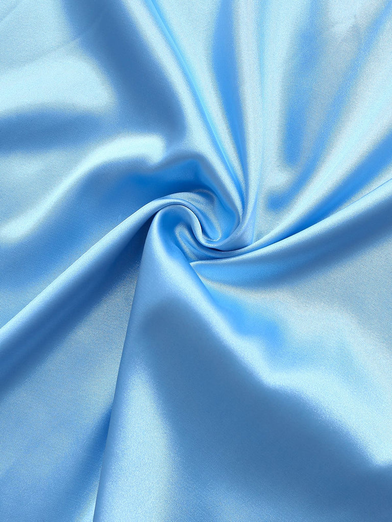 Blue 1940s Satin Mesh Panel Peter Pan Collar Dress