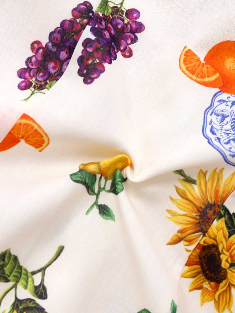 1960s Square Neck Fruit Sunflower Tie-Back Dress