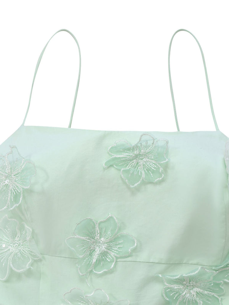Green 1940s U-Neck Solid Jacquard Pure Cotton Dress