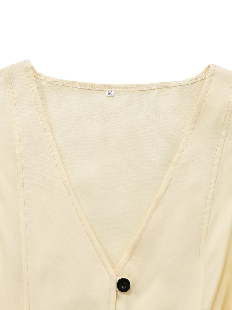 1970s Solid Waist-Tie V-Neck Vest