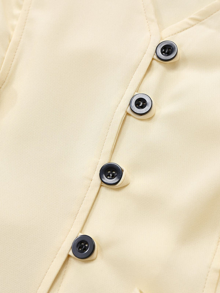 1970s Solid Waist-Tie V-Neck Vest