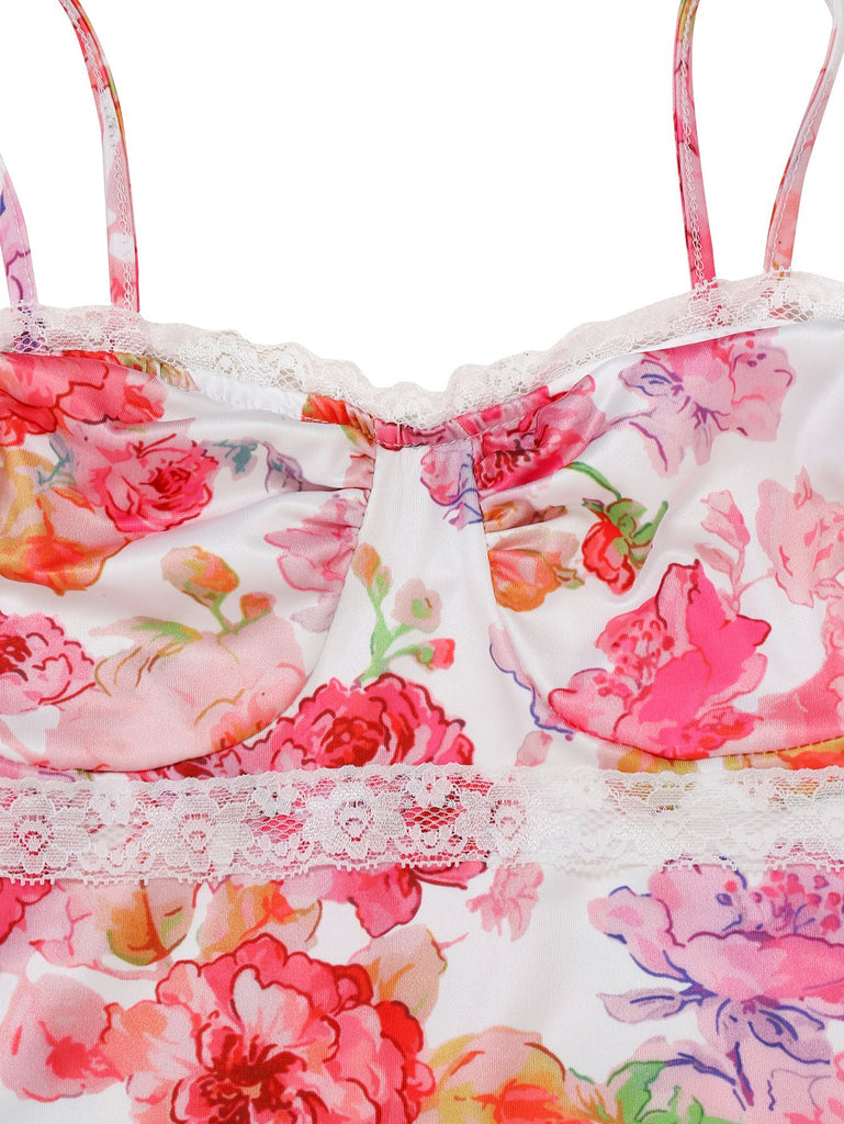 Pink 1980s Floral Print Strapless Bodycon Maxi Dress