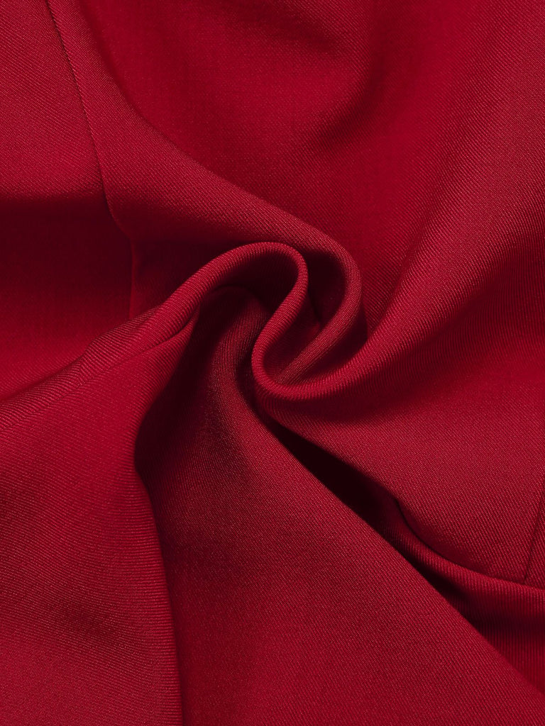 2PCS Red 1940s Square Neck Sleeveless Vest & Skirt