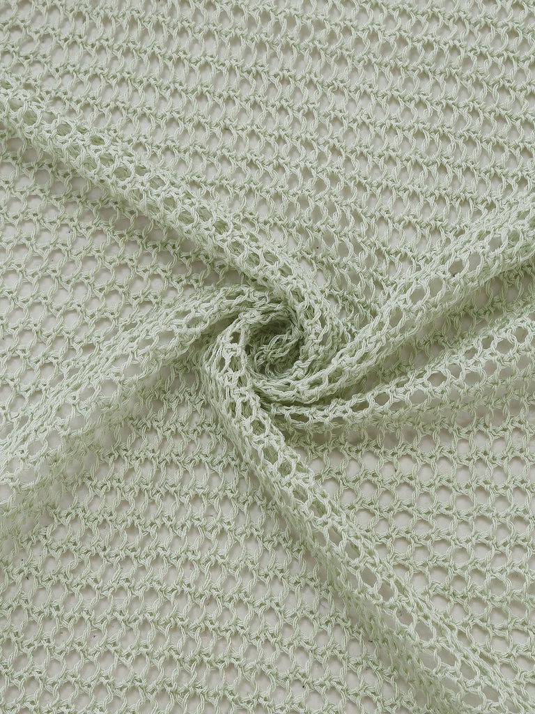 2PCS Green 1960s Crochet Long Sleeve Beach Cover-Up Set