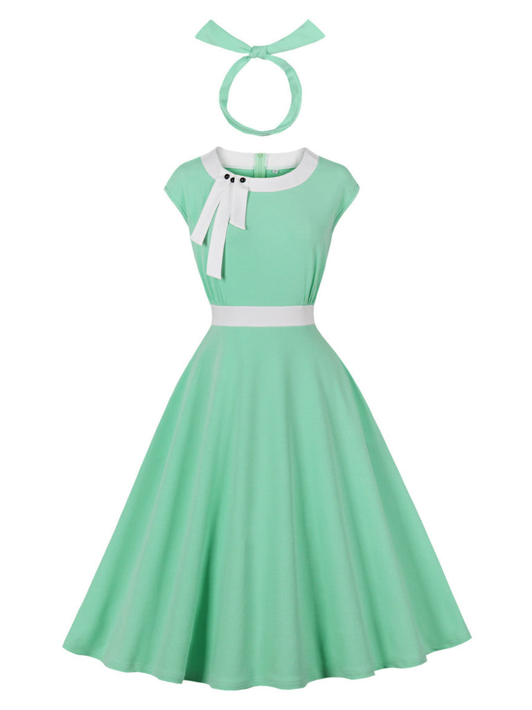 mint green 50s dress Ice Green 1950s Cap Sleeve Bow Swing Dress