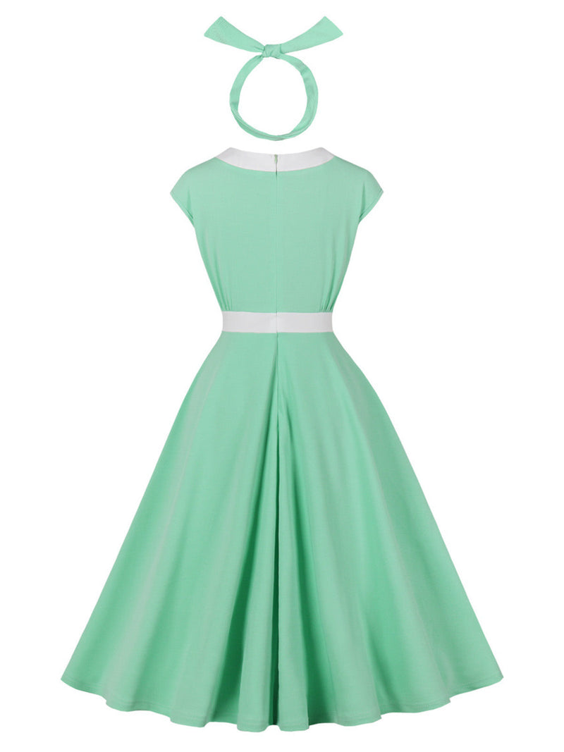 mint green 1950s dress Ice Green 1950s Cap Sleeve Bow Swing Dress