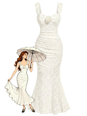 White 1930s Mermaid Bodycon Classic Dress