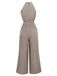 Beige 1930s Geometric Pattern Halter Sleeveless Jumpsuit - vintage jumpsuit, retro fashion